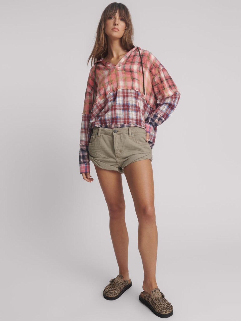 New One Teaspoon Bandits Low Waist Denim Shorts Faded Khaki Womens 28 Cotton